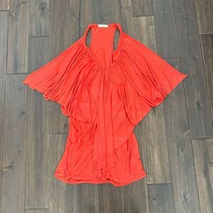 Arden B Bright Orange Sleeveless Ruffle Bodycon Mini Dress S